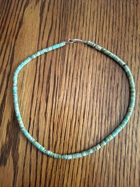 Necklace Heishi Nevada Green Turquoise Sterling Silver 16" Choker